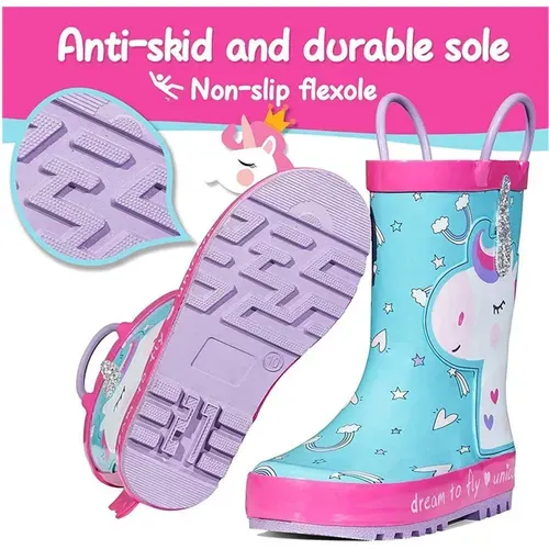 Girl Rain Boots Rubber Princess Unicorn Kids Shoes - KKOMFORME