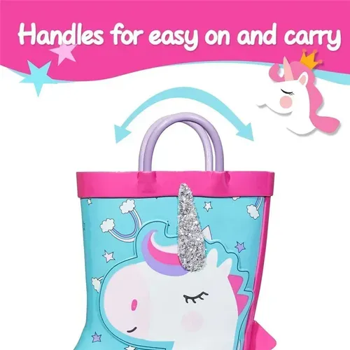 Girl Rain Boots Rubber Princess Unicorn Kids Shoes - KKOMFORME