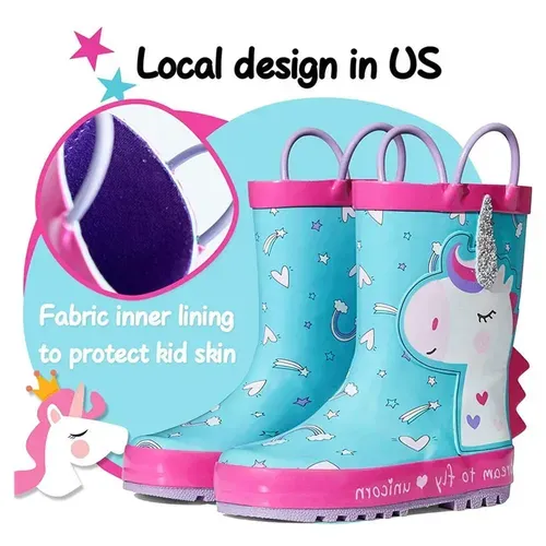 Girl Rain Boots Rubber Princess Unicorn Kids Shoes - KKOMFORME