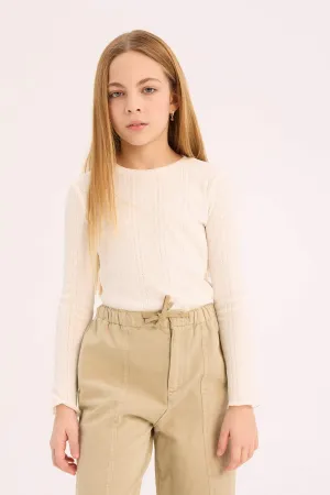 Girl Slim Fit Crew Neck Long Sleeve T-Shirt