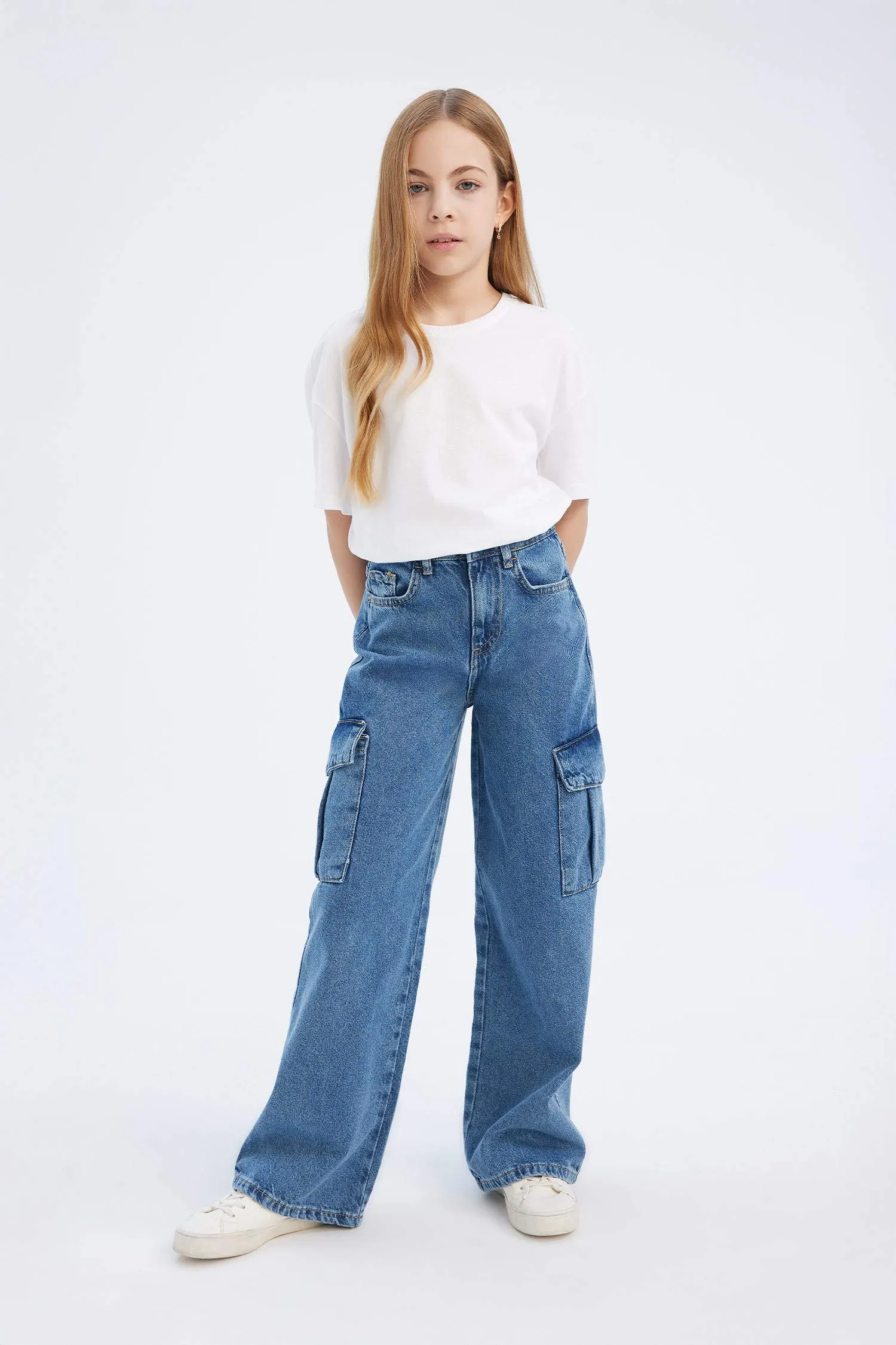Girl Wide Leg Cotton Cargo Jeans