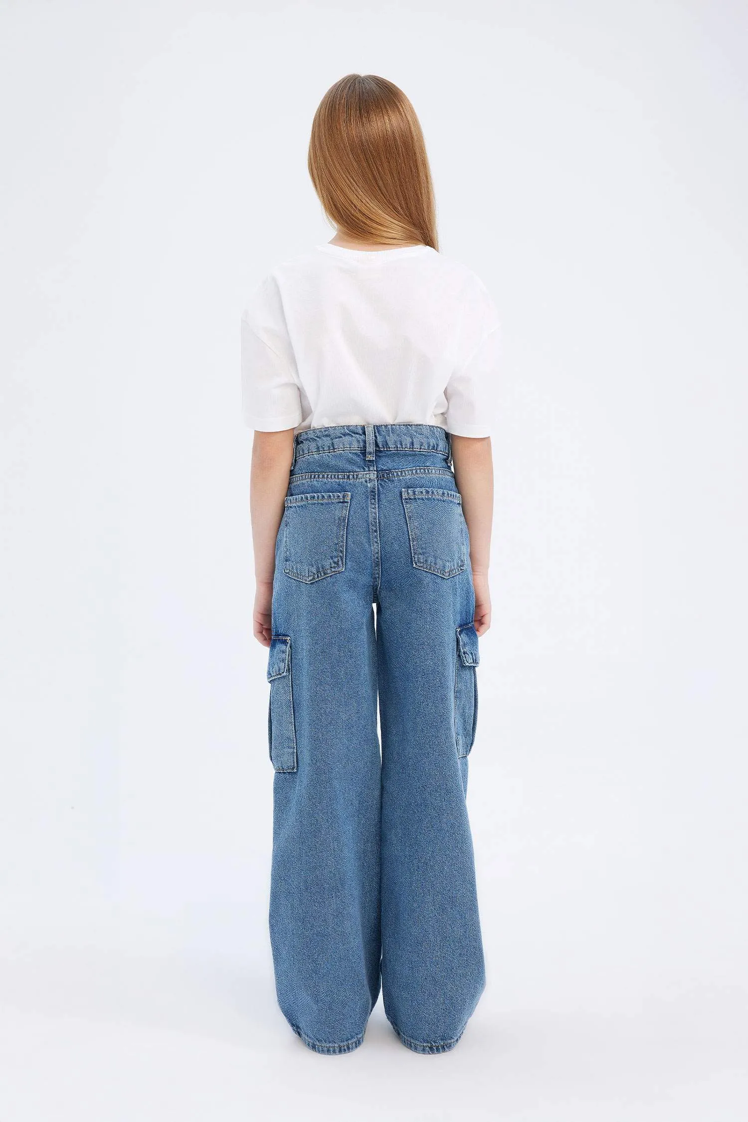 Girl Wide Leg Cotton Cargo Jeans