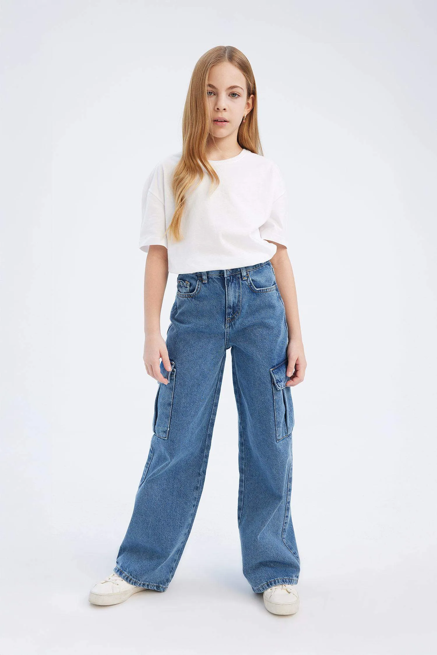 Girl Wide Leg Cotton Cargo Jeans