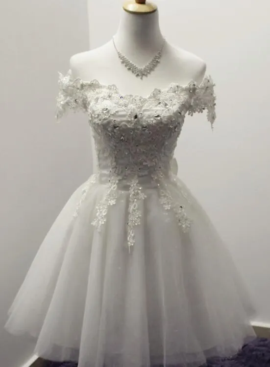 Gorgeous White Off Shoulder Tulle Lace and Beaded Homecoming Dresses, Cute Party Dress