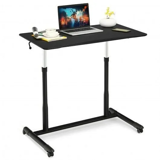 Height Adjustable Computer Desk Sit to Stand Rolling Notebook Table -Black - Col