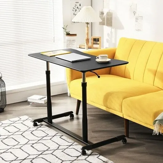 Height Adjustable Computer Desk Sit to Stand Rolling Notebook Table -Black - Col