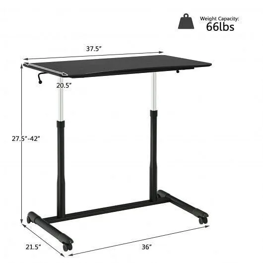 Height Adjustable Computer Desk Sit to Stand Rolling Notebook Table -Black - Col