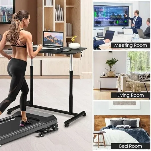 Height Adjustable Computer Desk Sit to Stand Rolling Notebook Table -Black - Col
