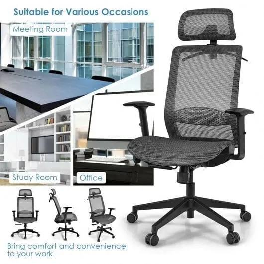 Height Adjustable Ergonomic High Back Mesh Office Chair with Hange-Gray - Color: