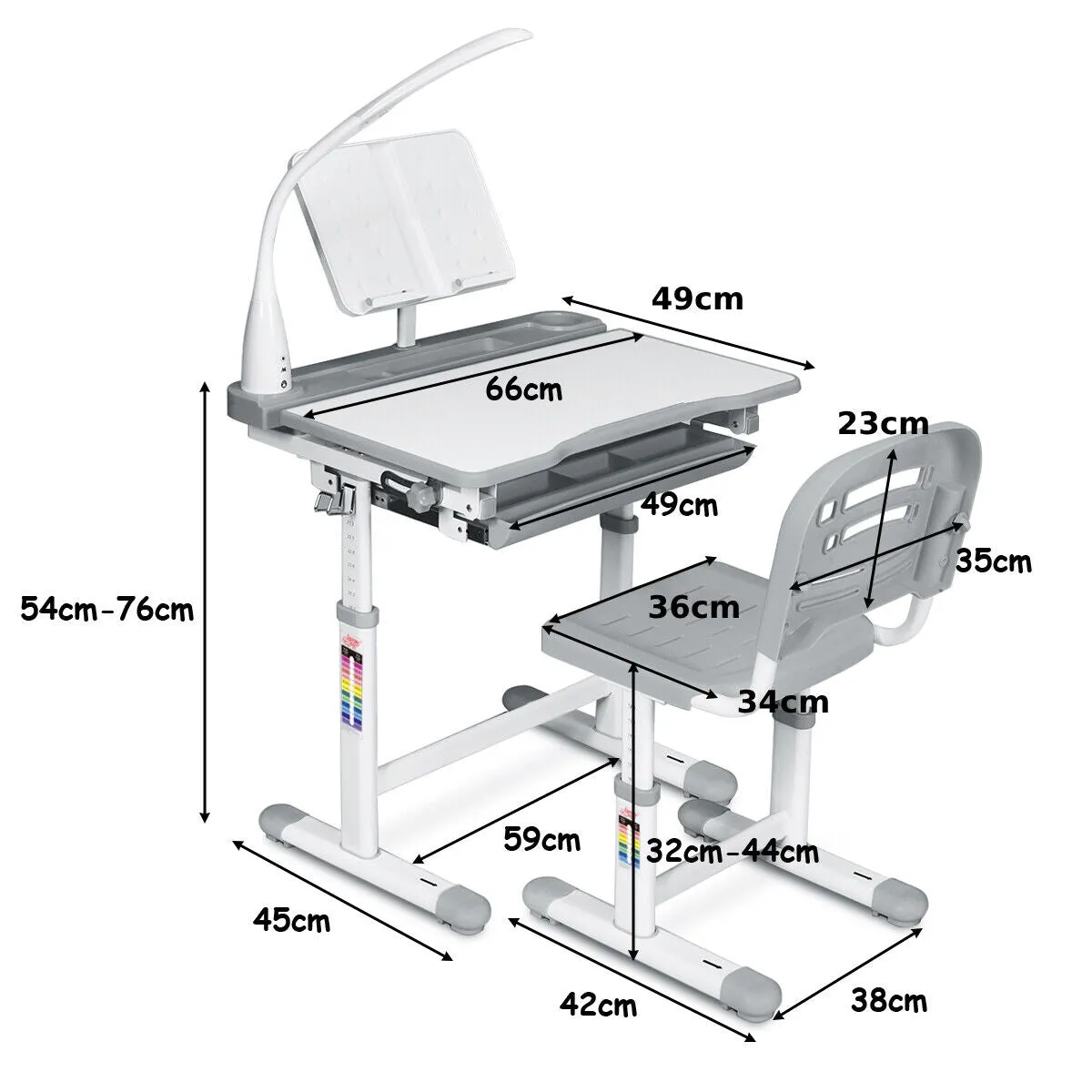 Height Adjustable Tilting Study Desk & Ergonomic Chair | Grey | 3-12 Years