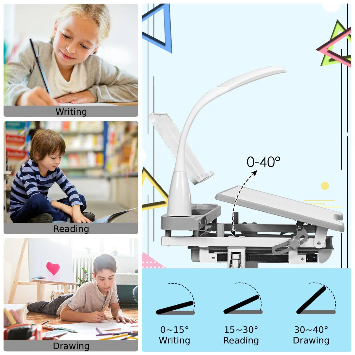 Height Adjustable Tilting Study Desk & Ergonomic Chair | Grey | 3-12 Years