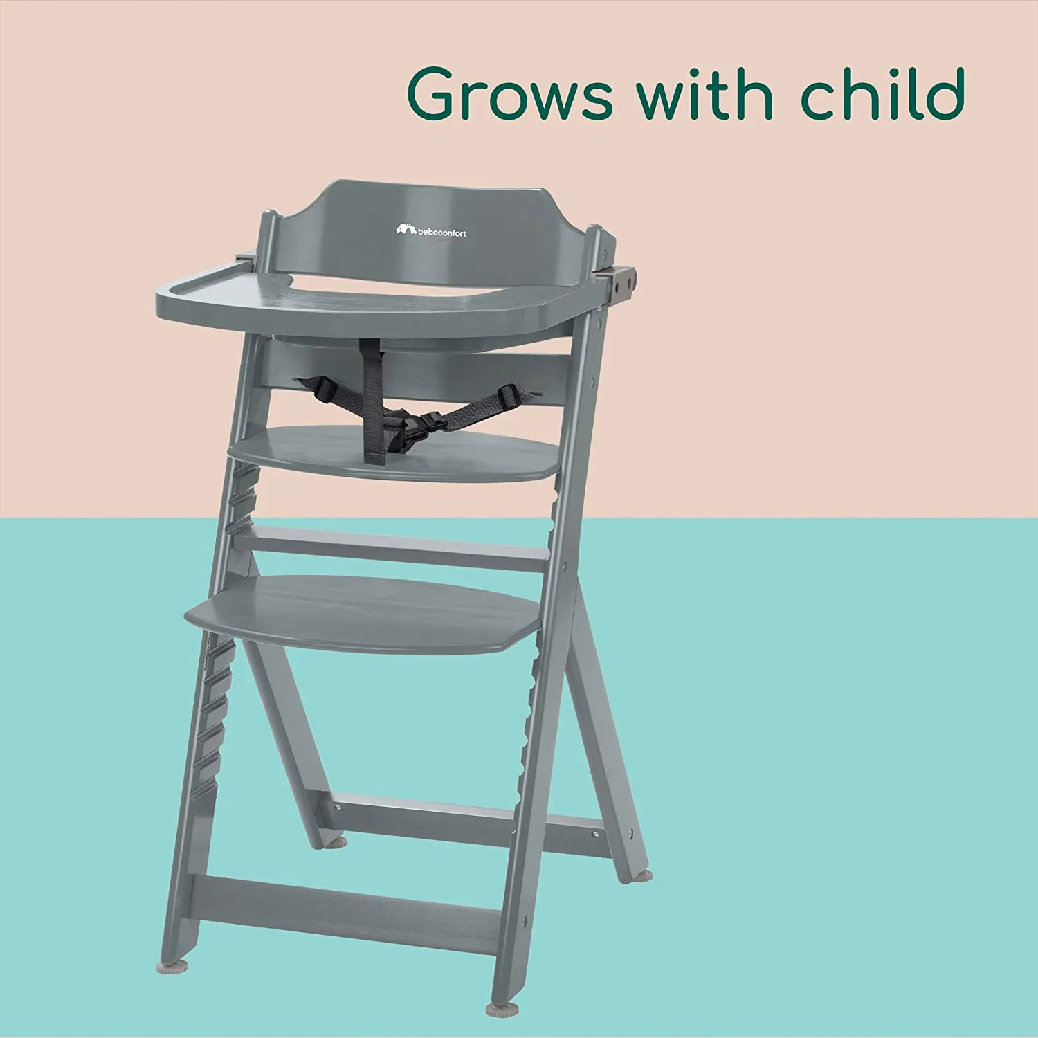 Height Adjustable Wooden High Chair & Tray | Dark Grey | 6m - 10 years