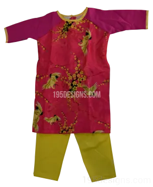 Hot Pink Ao Dai Baby Vietnamese Traditional Long Dress Kid Set - Lunar New Year