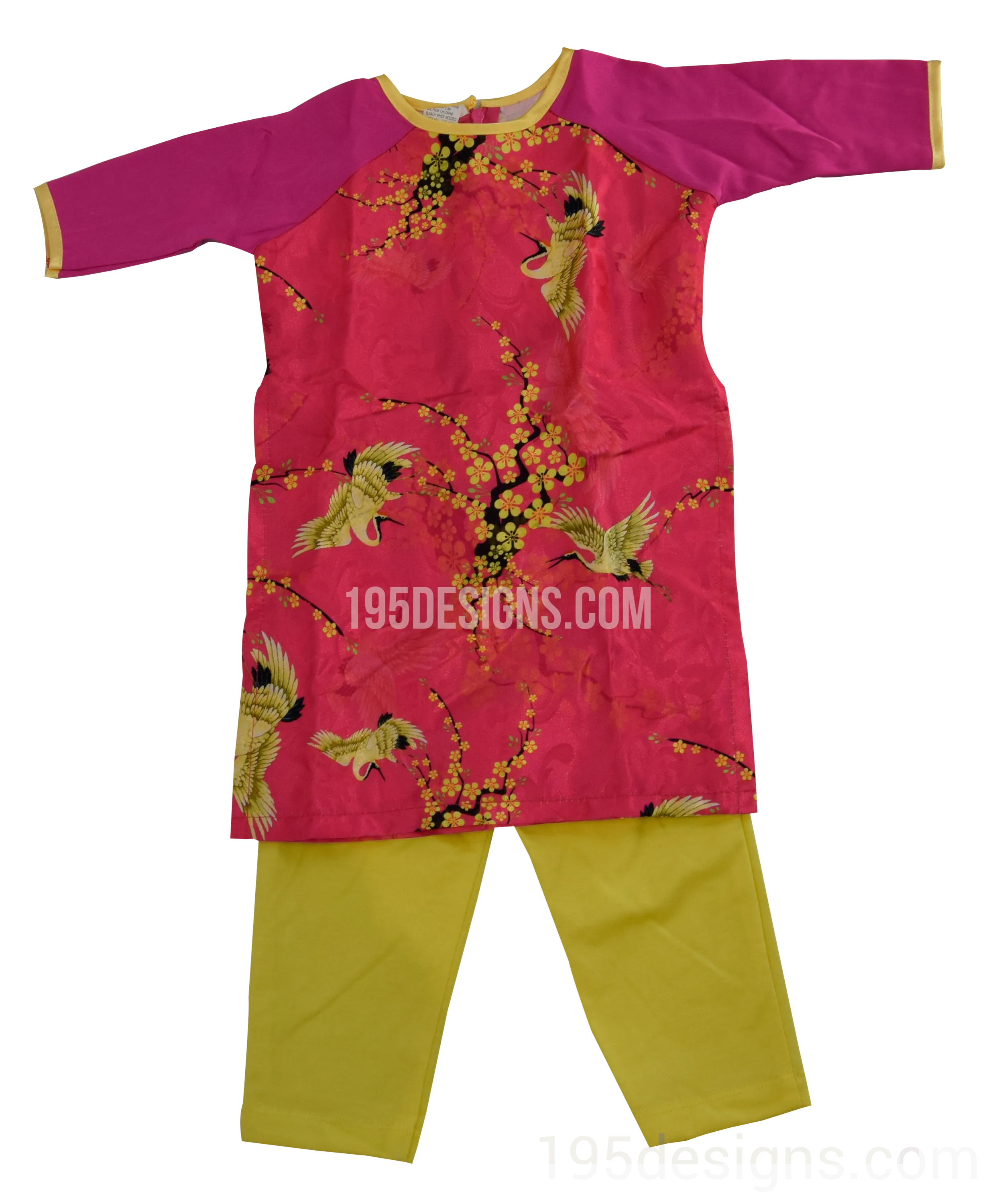 Hot Pink Ao Dai Baby Vietnamese Traditional Long Dress Kid Set - Lunar New Year