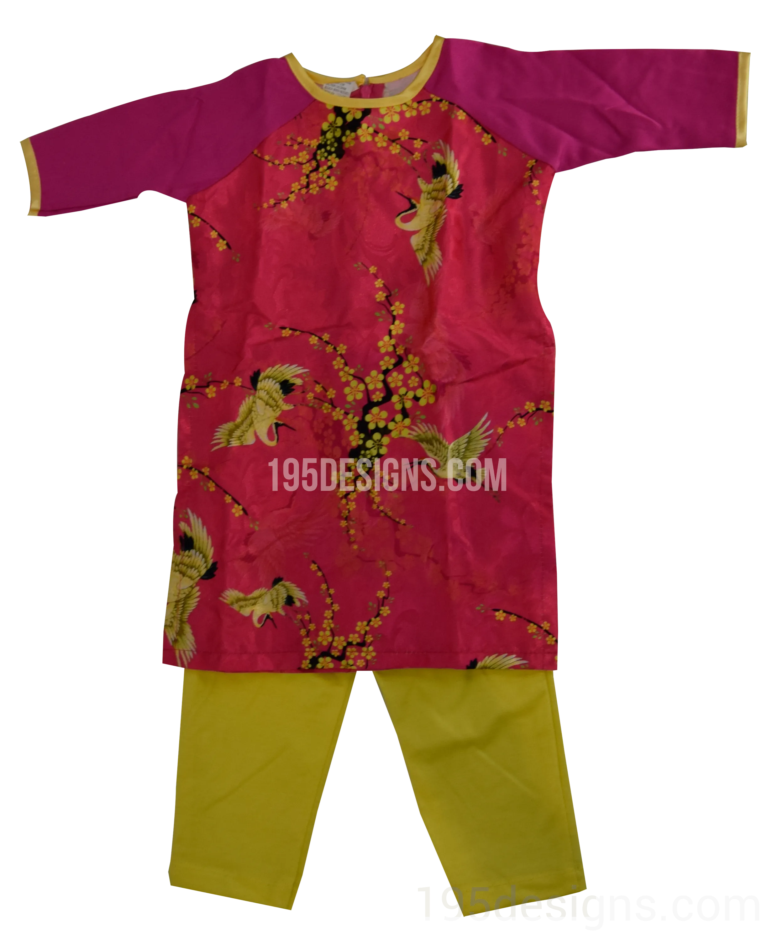 Hot Pink Ao Dai Baby Vietnamese Traditional Long Dress Kid Set - Lunar New Year