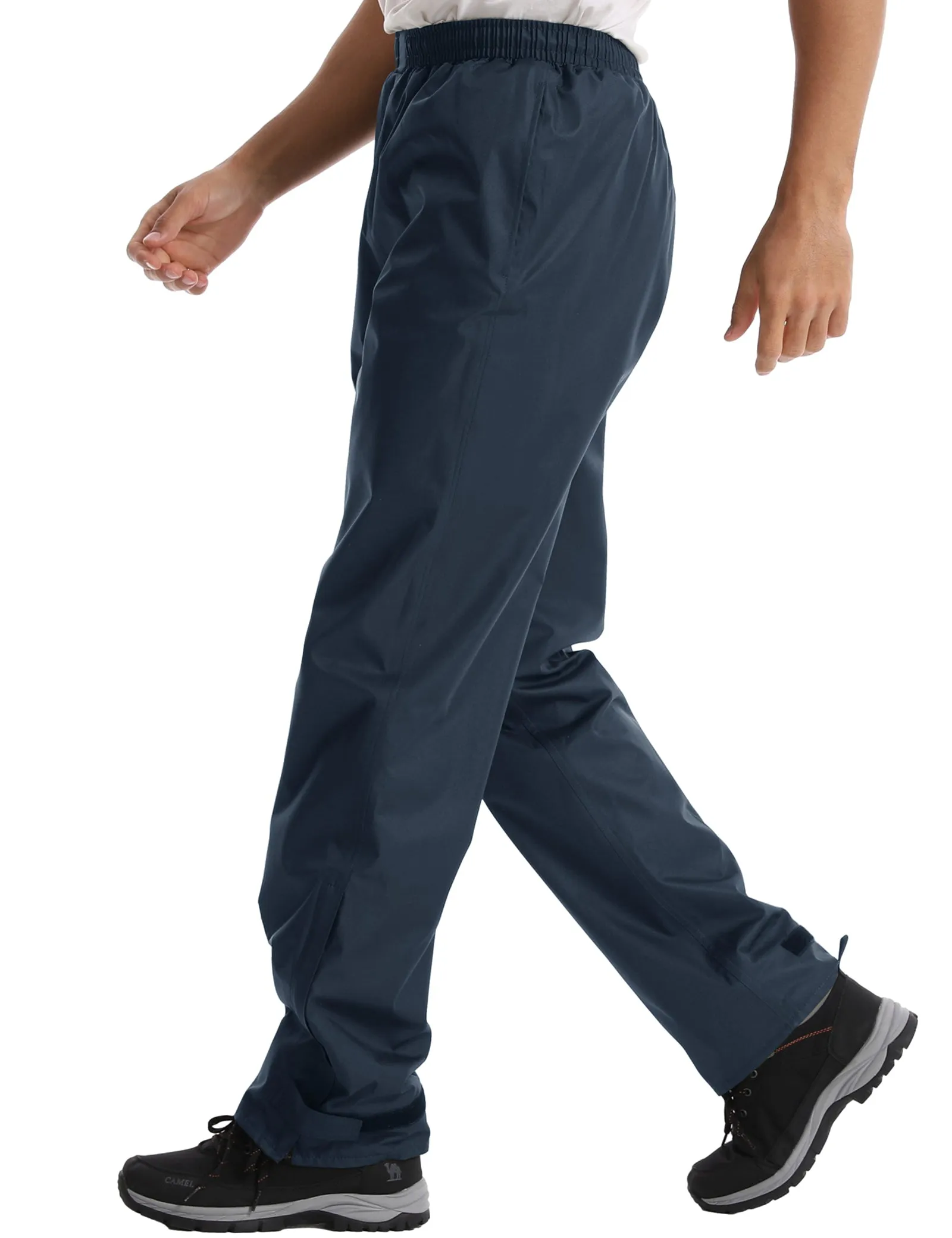 iCreek Men's Rain Pants Waterproof Over Pants Windproof Lightweight Hiking Pants Work Rain Outdoor for Golf, Fishing（Navy Blue With Zipper Pocket）