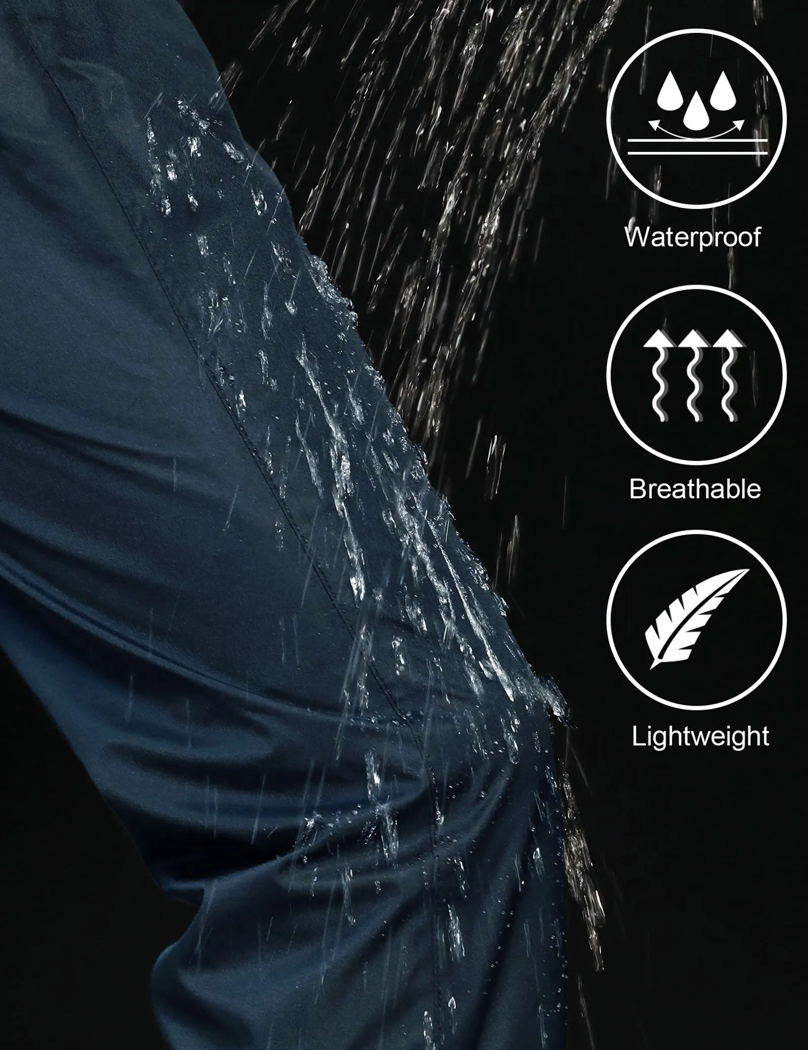 iCreek Men's Rain Pants Waterproof Over Pants Windproof Lightweight Hiking Pants Work Rain Outdoor for Golf, Fishing（Navy Blue With Zipper Pocket）