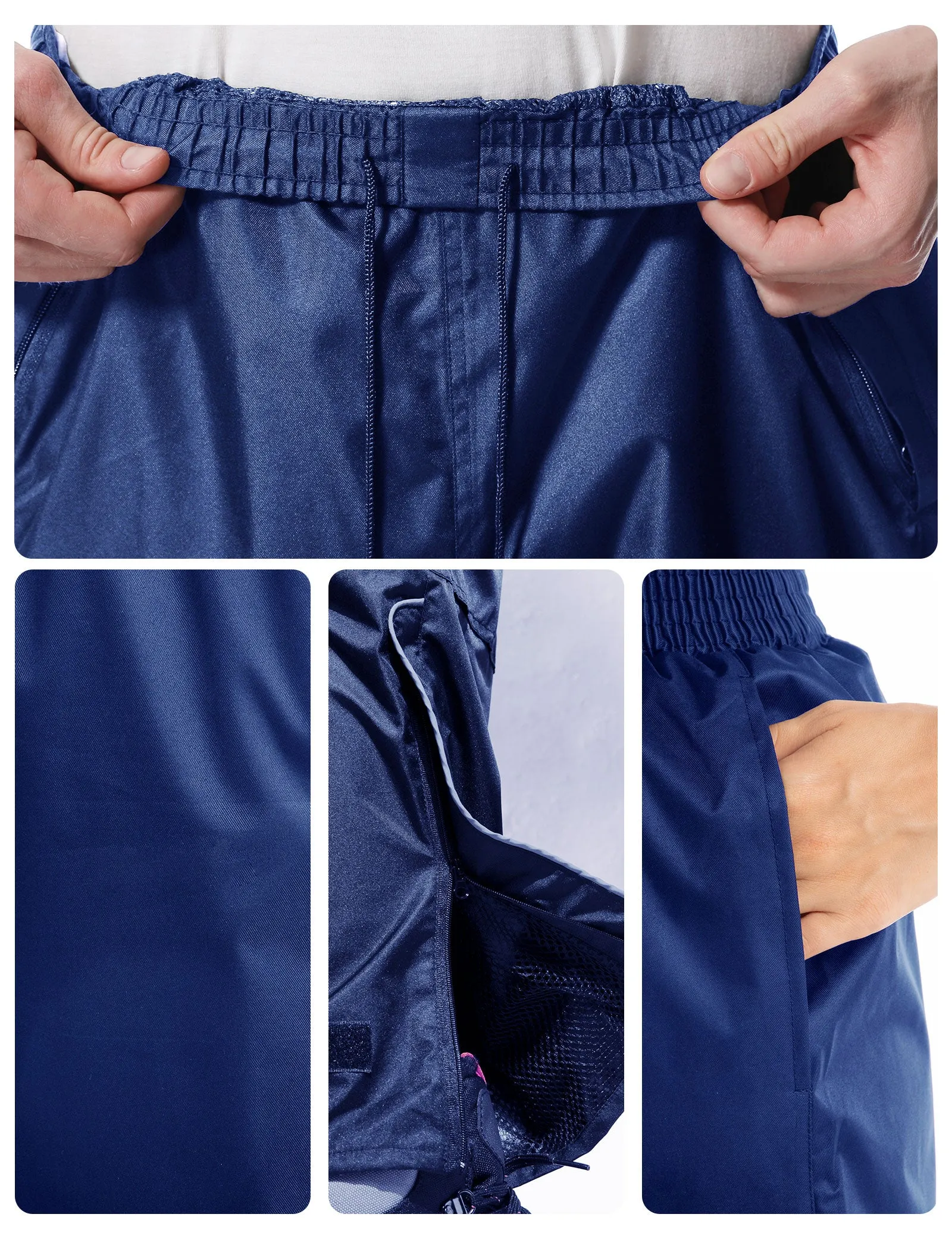 iCreek Women's Rain Pants Waterproof Hiking Pants Windproof Lightweight Over Pants Work Rain Outdoor for Golf, Fishing(Blue With Zipper Pocket)