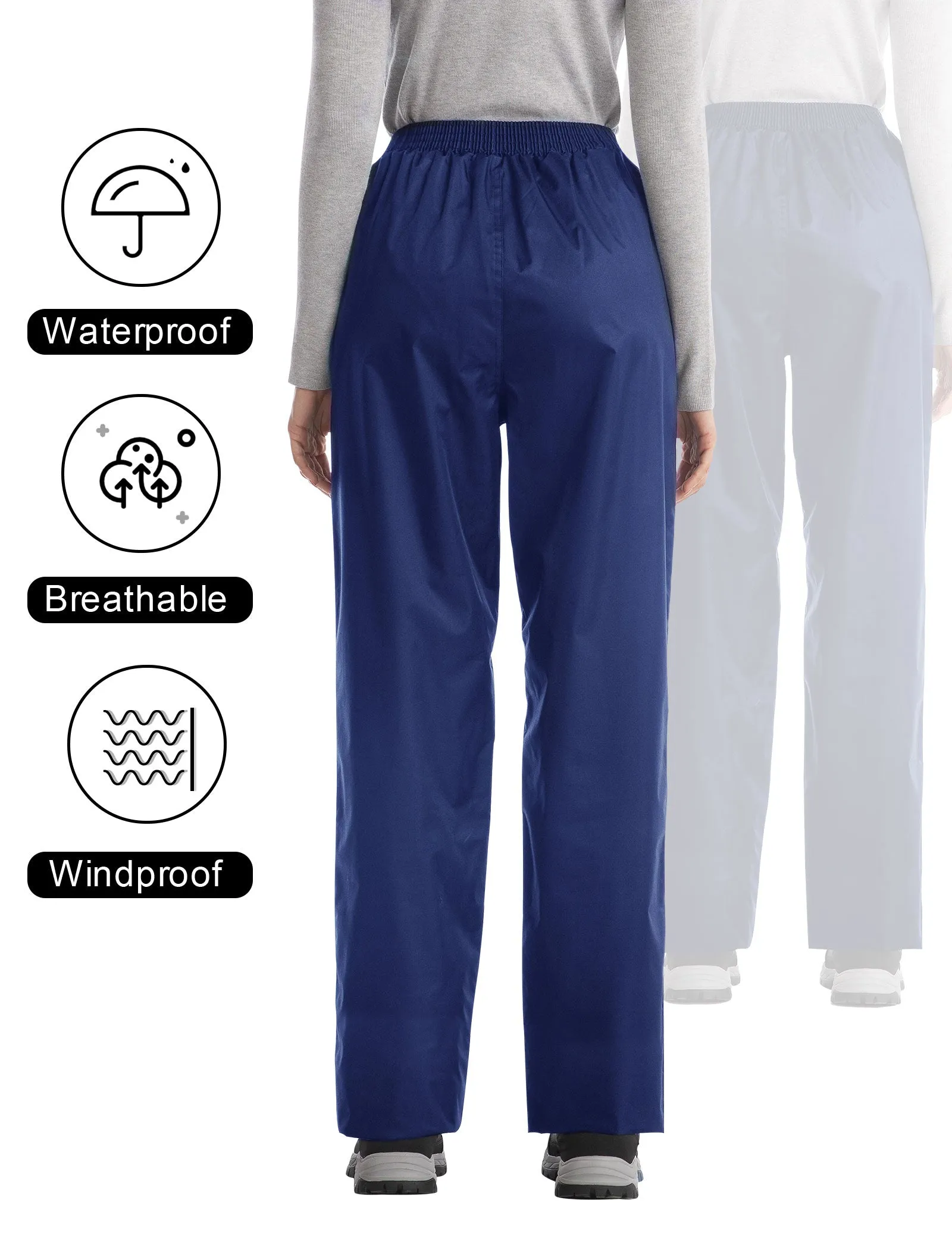 iCreek Women's Rain Pants Waterproof Hiking Pants Windproof Lightweight Over Pants Work Rain Outdoor for Golf, Fishing(Blue With Zipper Pocket)