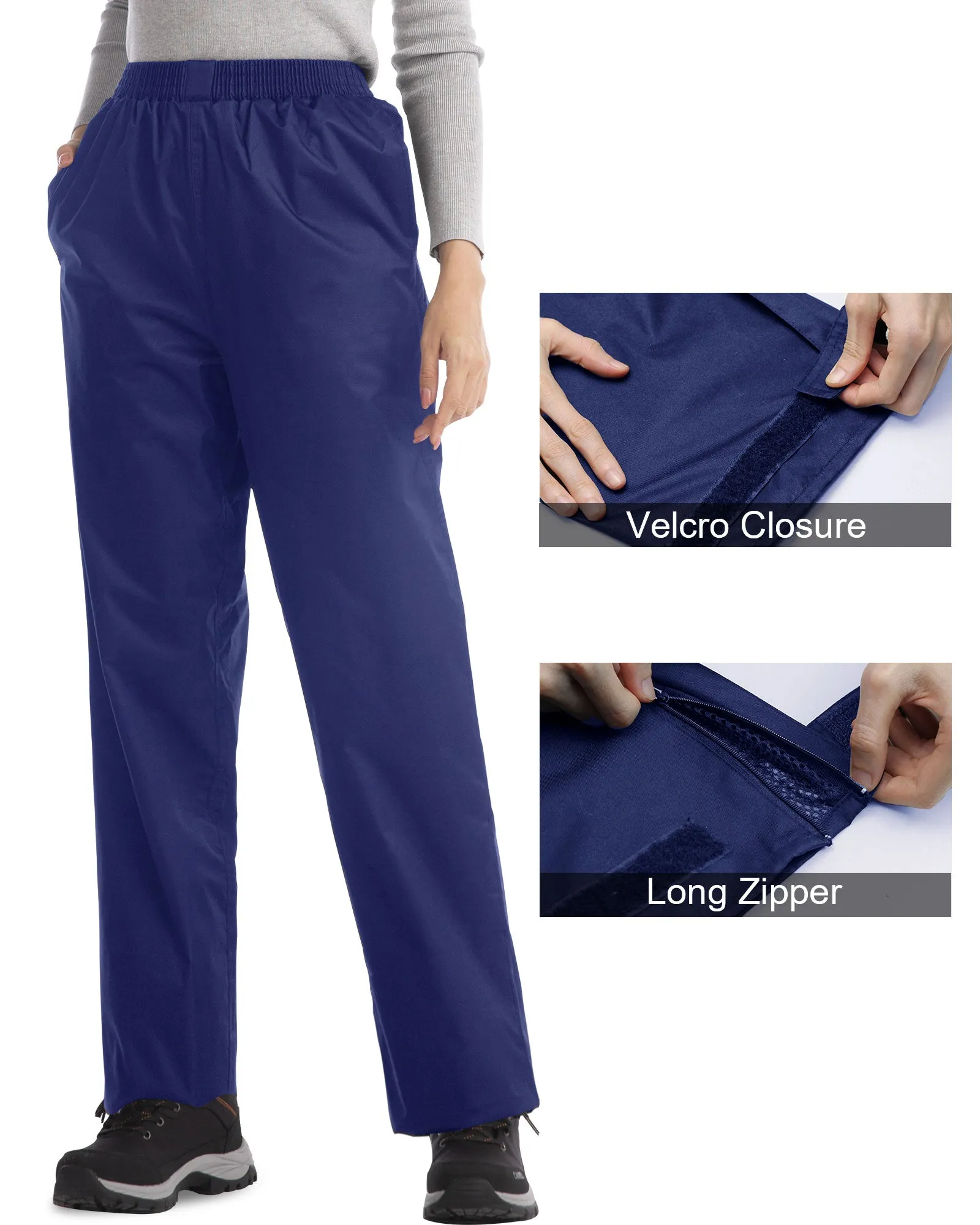 iCreek Women's Rain Pants Waterproof Hiking Pants Windproof Lightweight Over Pants Work Rain Outdoor for Golf, Fishing(Blue With Zipper Pocket)