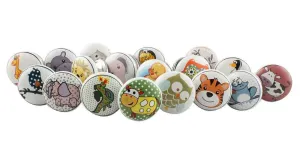 Indian-Shelf Handcrafted Ceramic Door Knob Multicolor Kid Door Pull Handle Round Flat Animal Cupboard Handles -25 Pieces(1.5 Inches)