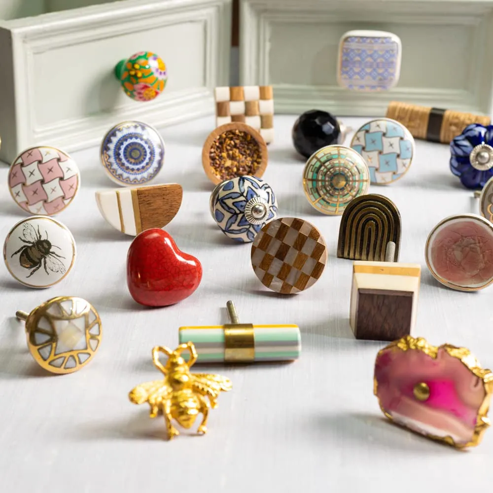 Indian-Shelf Handcrafted Ceramic Door Knob Multicolor Kid Door Pull Handle Round Flat Animal Cupboard Handles -25 Pieces(1.5 Inches)