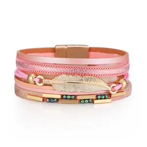 Iridescent Cubic Zirconia & Pink Feather Stacked Bracelet