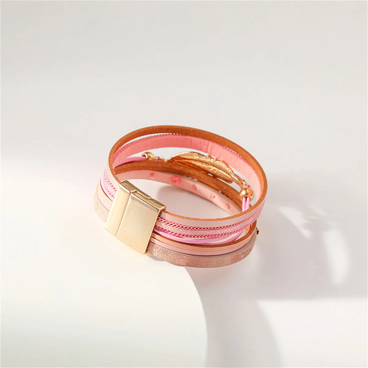 Iridescent Cubic Zirconia & Pink Feather Stacked Bracelet