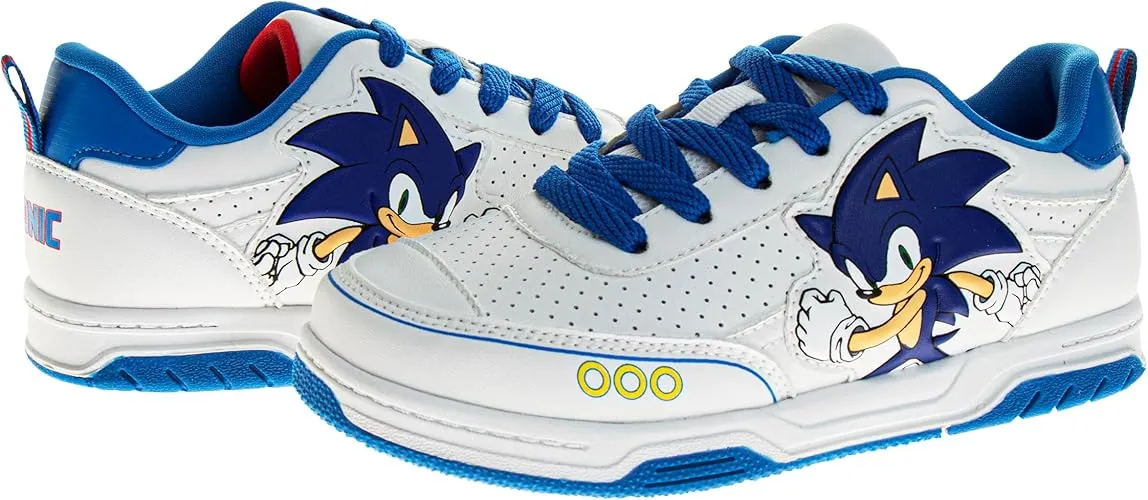 Josmo Kids Sonic The Hedgehog Sneakers - Characters Slip on Lace up Casual Fashion Tennis Boys Shoes - White Blue (Size Toddler - Little Kid)