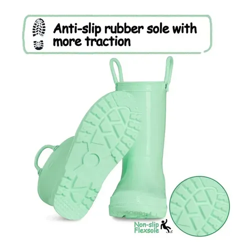 Kids Girls Light Rain Boots Solid Green - KKOMFORME