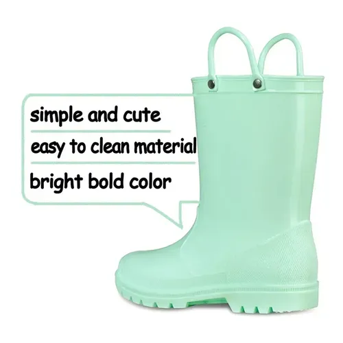 Kids Girls Light Rain Boots Solid Green - KKOMFORME