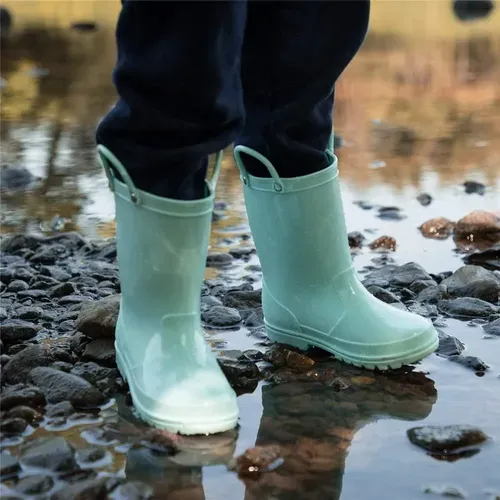 Kids Girls Light Rain Boots Solid Green - KKOMFORME