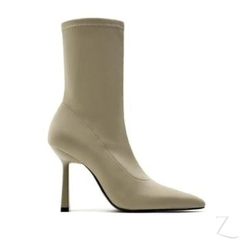 Ladies High Heel Stretchy Fabric Ankle Boots | "Zia"