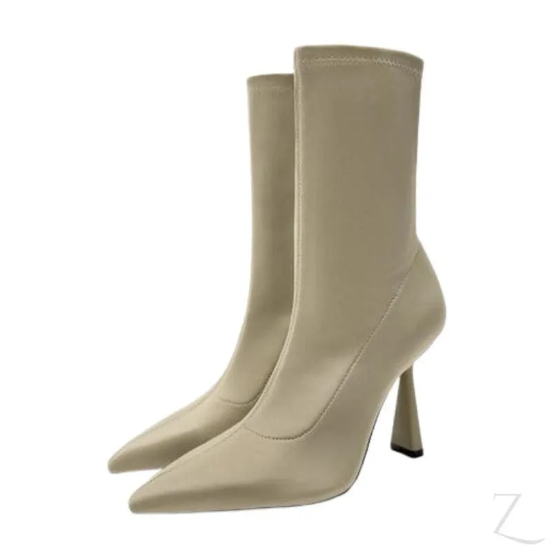 Ladies High Heel Stretchy Fabric Ankle Boots | "Zia"