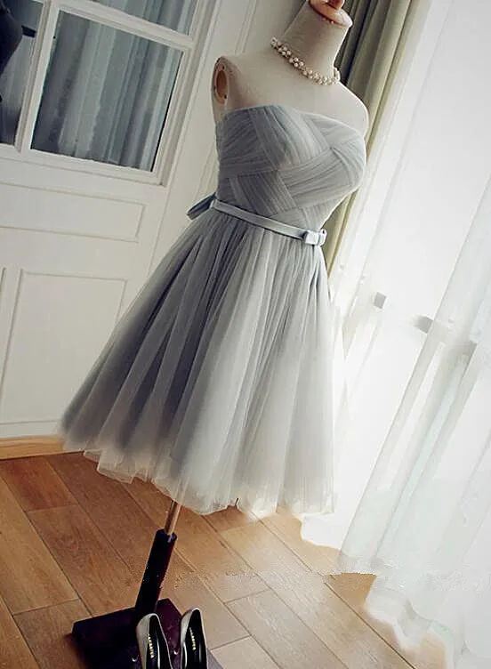 Lovely Grey Short Party Dress, Tulle A-line Homecoming Dress