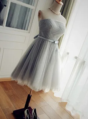 Lovely Grey Short Party Dress, Tulle A-line Homecoming Dress