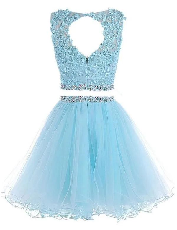 Lovely Grey Tulle Two Piece Homecoming Dress, Short Prom Dress
