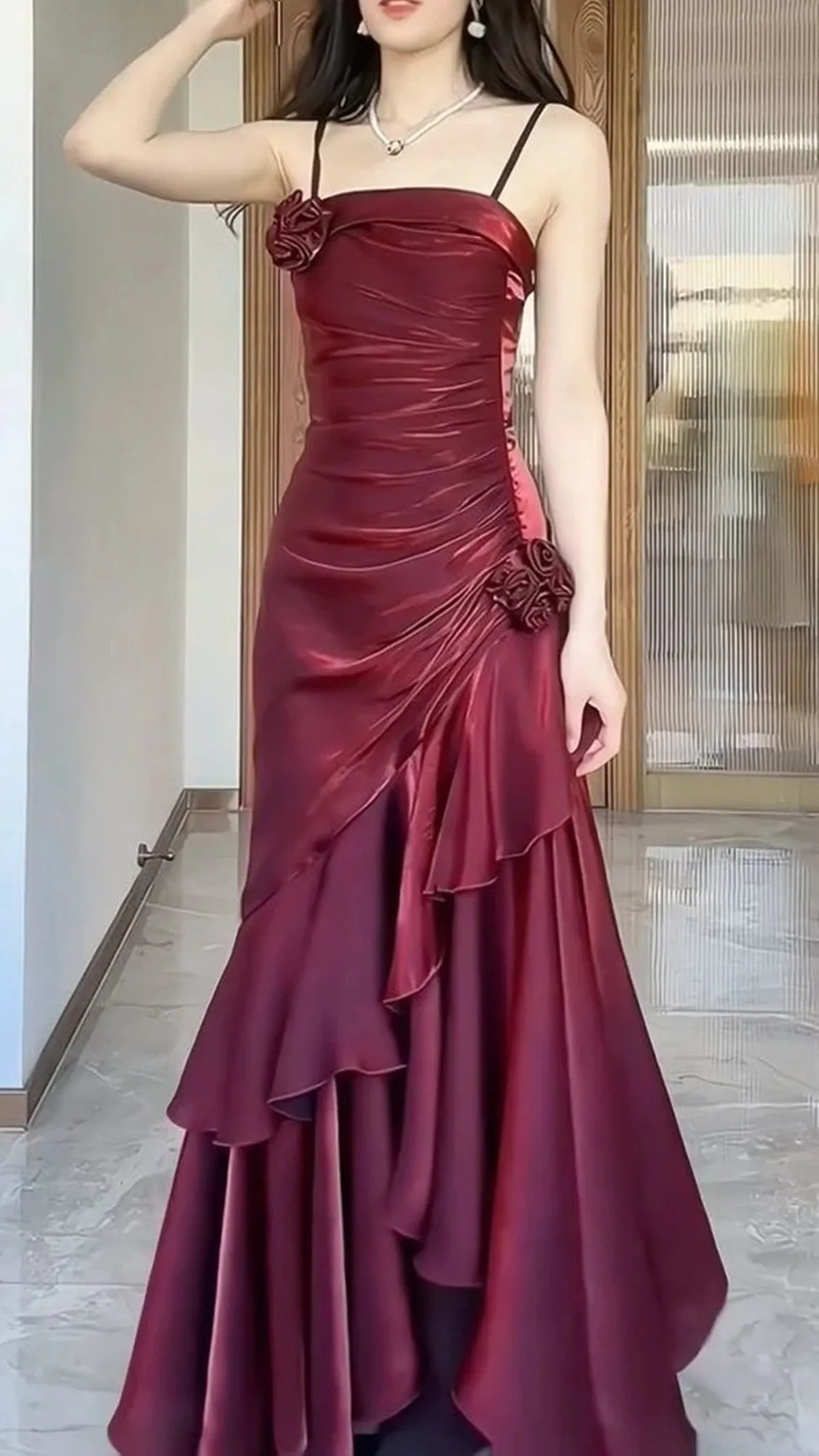Lovely Square Neckline Wine Red Party Dress, Wine Red Spaghetti Straps Prom Dress
