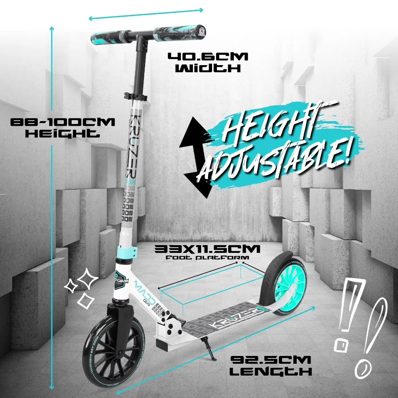 Madd Gear Carve Kruzer V2-200 Scooter - Grey/Teal