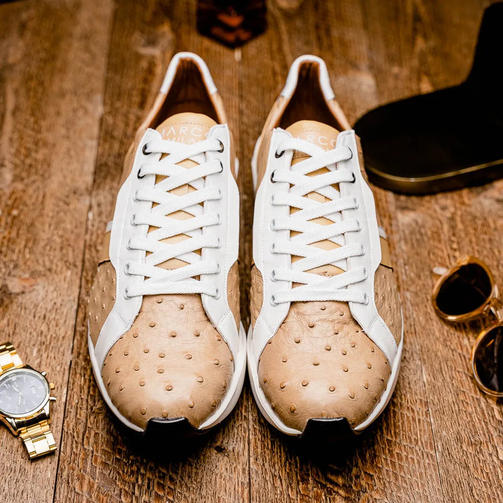 Marco Di Milano Lyon II Orix / White Ostrich Quill & Calfskin Sneakers