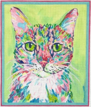 MC-PL-21: Megan Carn – Calico Cat – multi on soft green