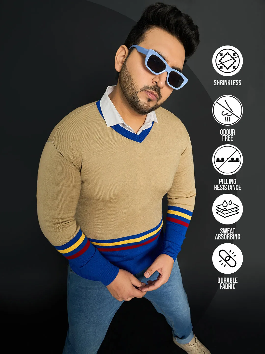 Men Plus Size Bicheno Colourblocked Sweater