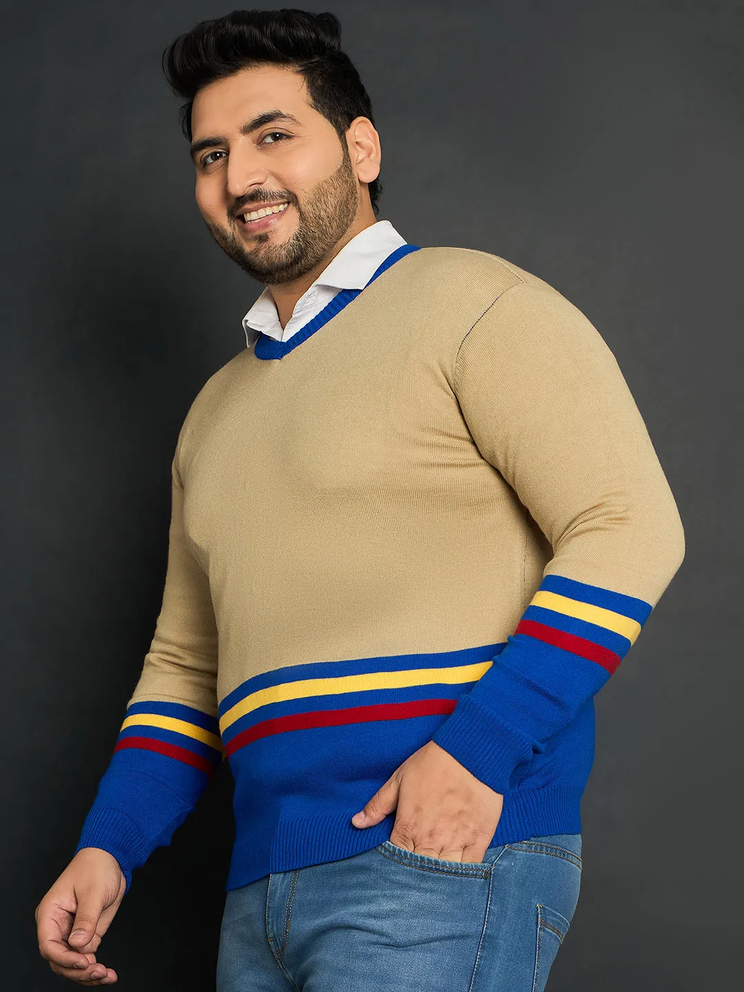 Men Plus Size Bicheno Colourblocked Sweater