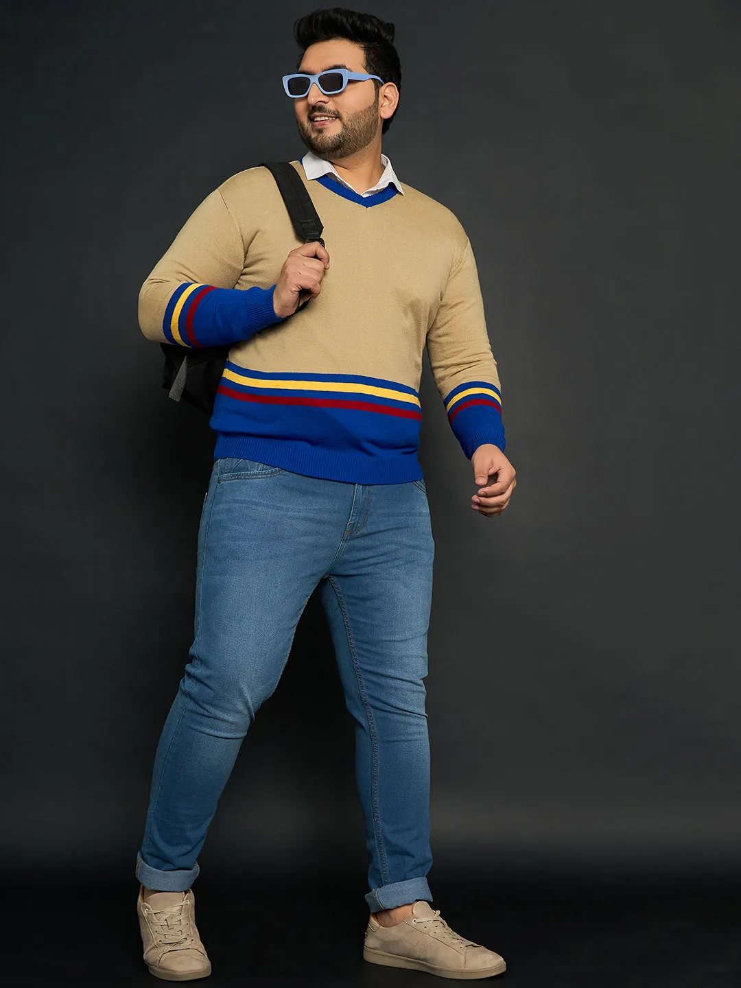 Men Plus Size Bicheno Colourblocked Sweater