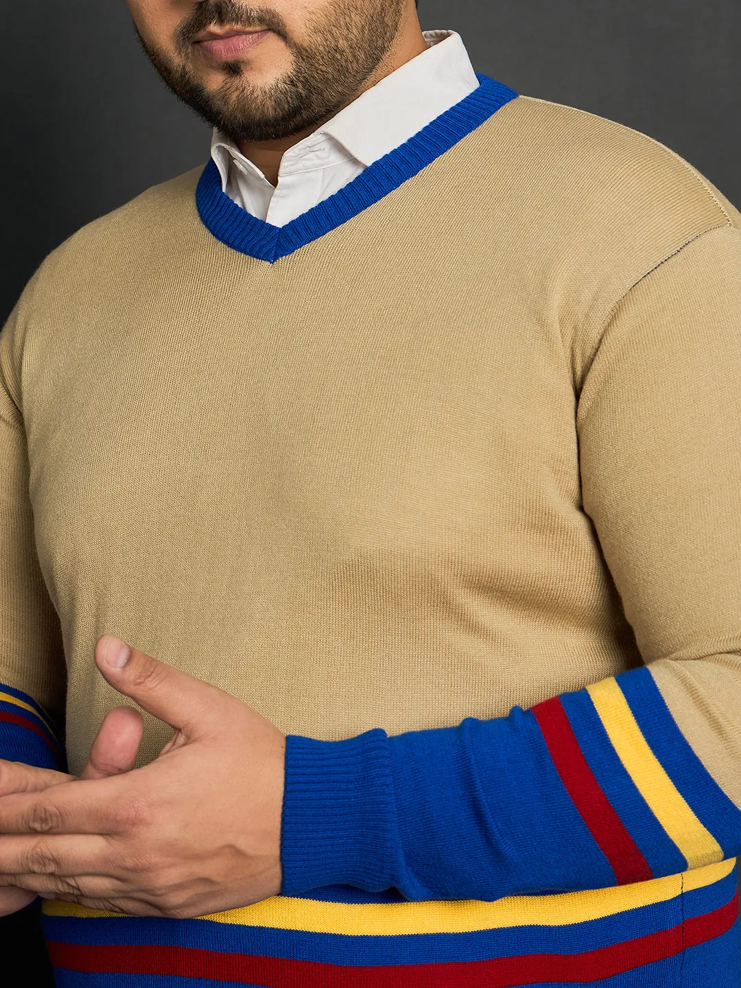 Men Plus Size Bicheno Colourblocked Sweater