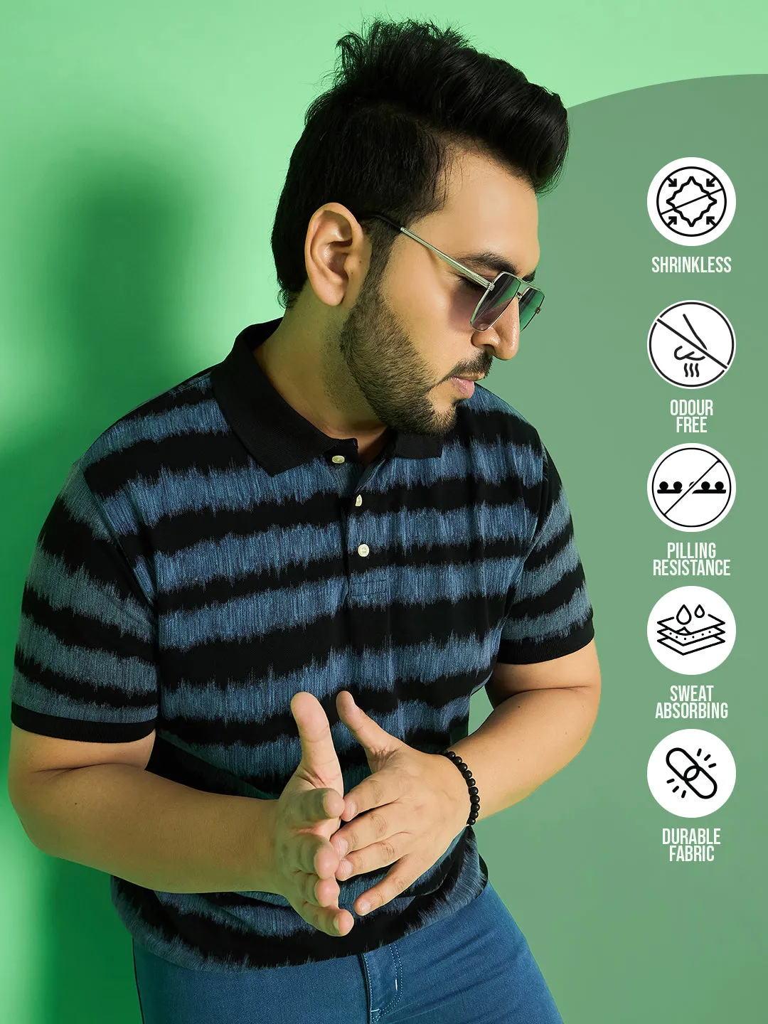 Men Plus Size Savnik Stripes Polo Tshirt