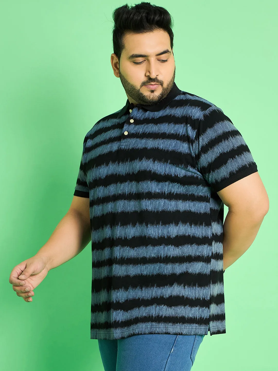 Men Plus Size Savnik Stripes Polo Tshirt
