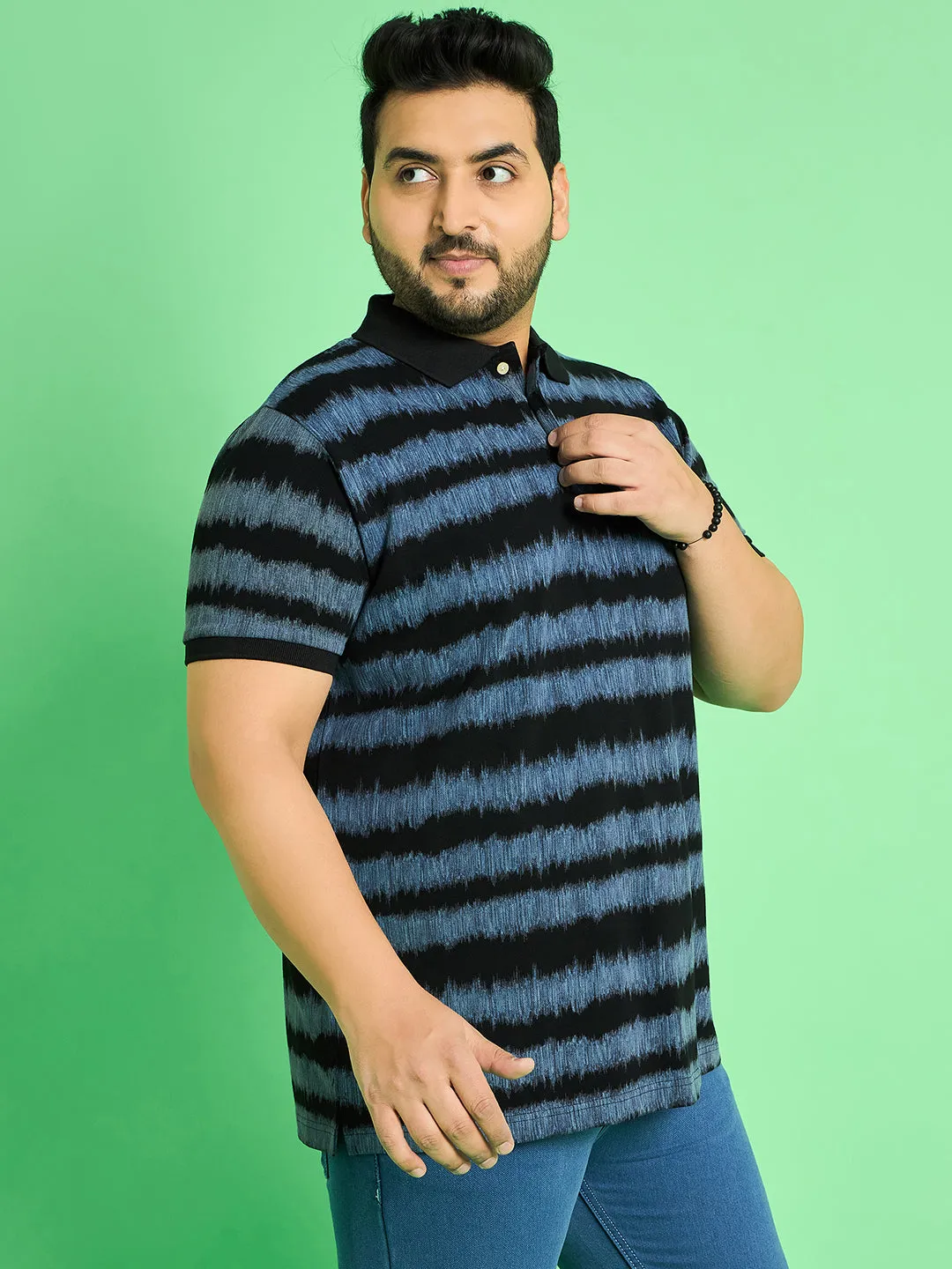 Men Plus Size Savnik Stripes Polo Tshirt