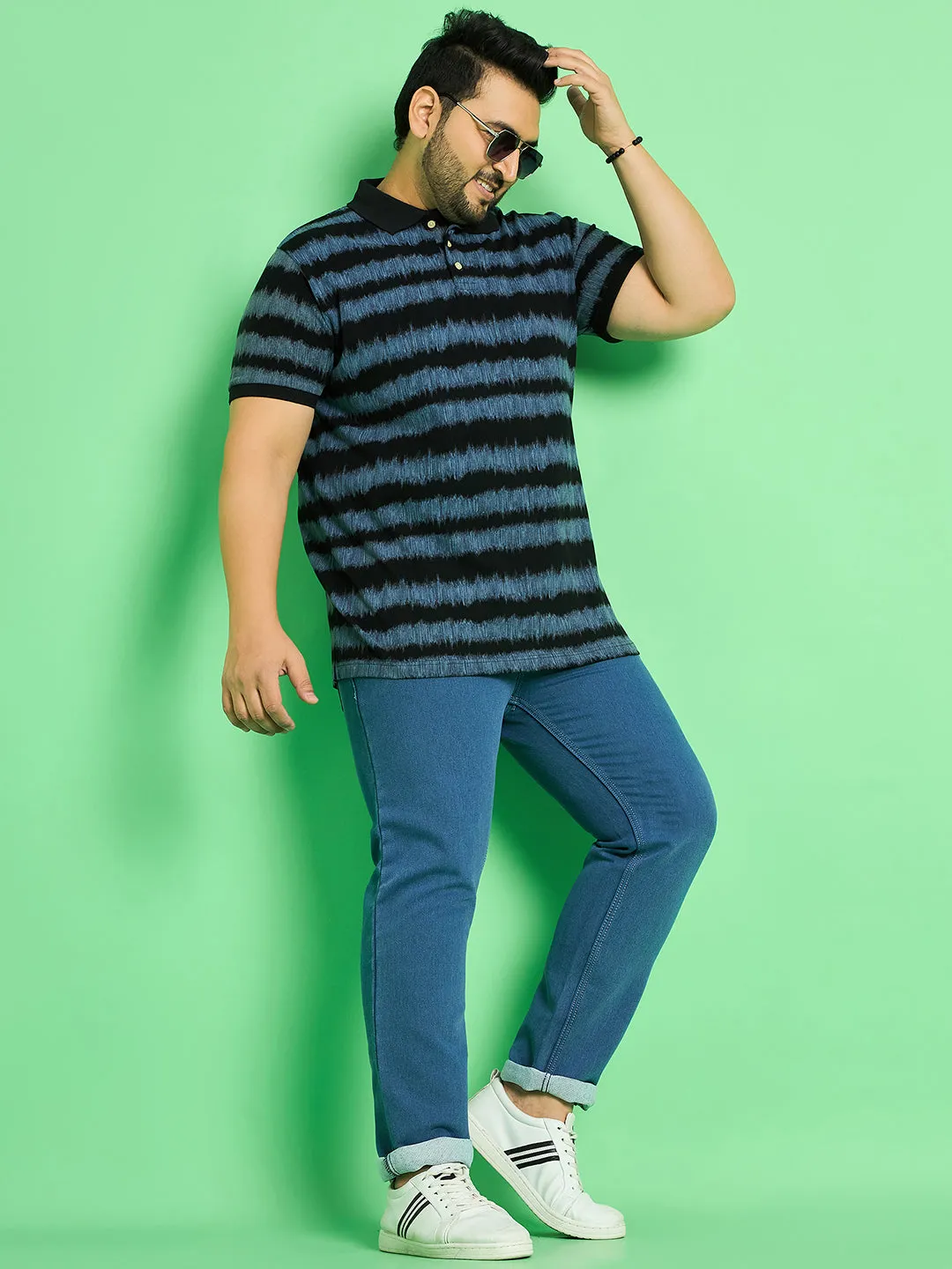 Men Plus Size Savnik Stripes Polo Tshirt