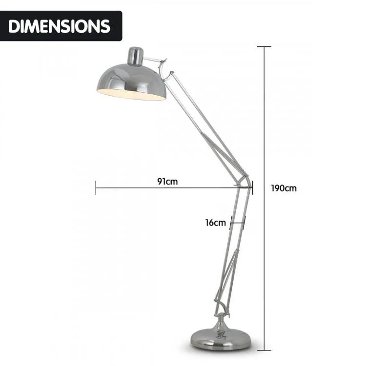 METAL ARCHITECT FLOOR LAMP SHADE ADJUSTABLE HEIGHT - CHROME